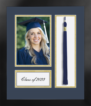 Class of 2023 Gold Academic Year Portrait with Tassel Box Nova Black with Navy & Gold Mat