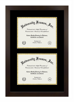 Albany Technical College Double Degree (Stacked) Frame in Manhattan Espresso with Black & Gold Mats for DOCUMENT: 8 1/2"H X 11"W  , DOCUMENT: 8 1/2"H X 11"W  