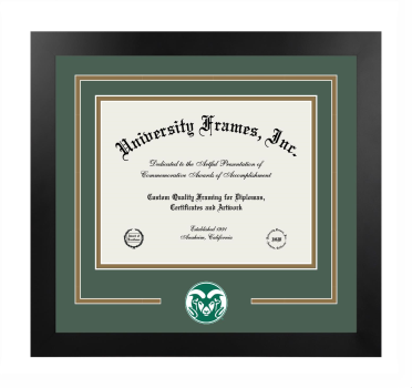 Colorado State University Logo Mat Frame in Manhattan Black with Forest Green & Bronze Mats for DOCUMENT: 8 1/2"H X 11"W  