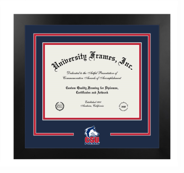 Colorado State University Pueblo Logo Mat Frame in Manhattan Black with Navy Blue & Red Mats for DOCUMENT: 8 1/2"H X 11"W  