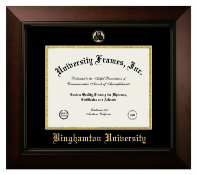 Binghamton University Diploma Frame in Legacy Black Cherry with Black & Gold Mats for DOCUMENT: 8 1/2"H X 11"W  
