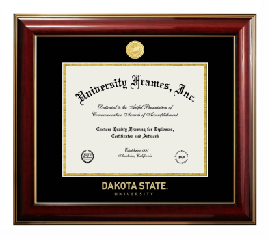 Dakota State University Diploma Frame in Classic Mahogany with Gold Trim with Black & Gold Mats for DOCUMENT: 8 1/2"H X 11"W  
