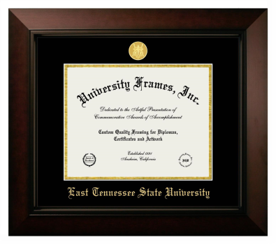 East Tennessee State University Diploma Frame in Legacy Black Cherry with Black & Gold Mats for DOCUMENT: 8 1/2"H X 11"W  