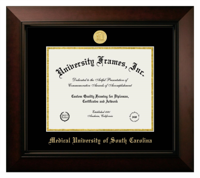 Medical University of South Carolina Diploma Frame in Legacy Black Cherry with Black & Gold Mats for DOCUMENT: 8 1/2"H X 11"W  