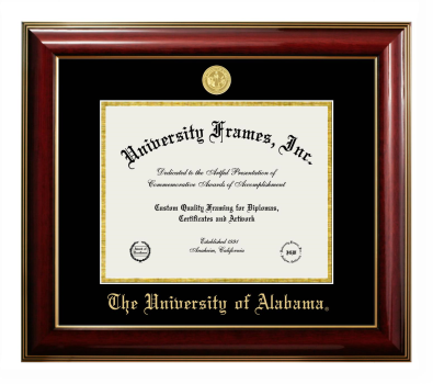 University of Alabama (Tuscaloosa) Diploma Frame in Classic Mahogany with Gold Trim with Black & Gold Mats for DOCUMENT: 8 1/2"H X 11"W  