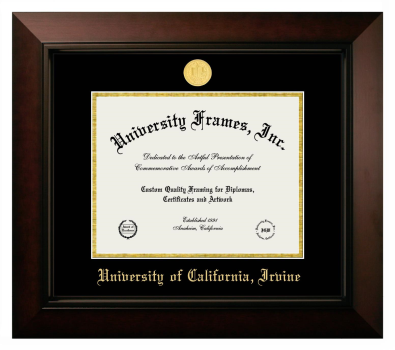 University of California Irvine Diploma Frame in Legacy Black Cherry with Black & Gold Mats for DOCUMENT: 8 1/2"H X 11"W  
