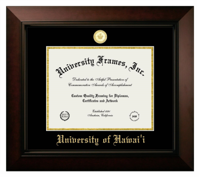 University of Hawaii Diploma Frame in Legacy Black Cherry with Black & Gold Mats for DOCUMENT: 8 1/2"H X 11"W  