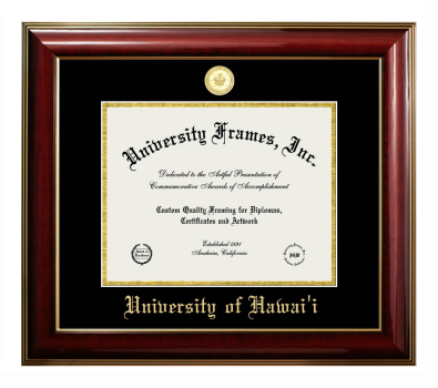 University of Hawaii Diploma Frame in Classic Mahogany with Gold Trim with Black & Gold Mats for DOCUMENT: 8 1/2"H X 11"W  