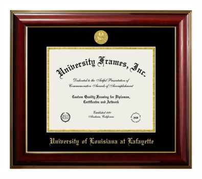 University of Louisiana at Lafayette Diploma Frame in Classic Mahogany with Gold Trim with Black & Gold Mats for DOCUMENT: 8 1/2"H X 11"W  