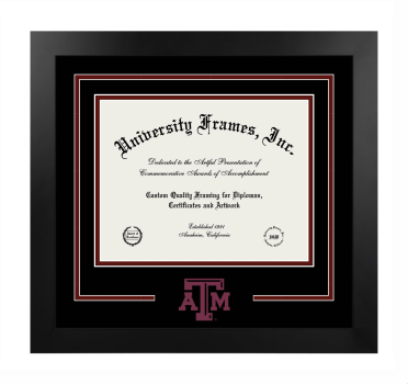 Texas A&M University Logo Mat Frame in Manhattan Black with Black & Maroon Mats for DOCUMENT: 8 1/2"H X 11"W  