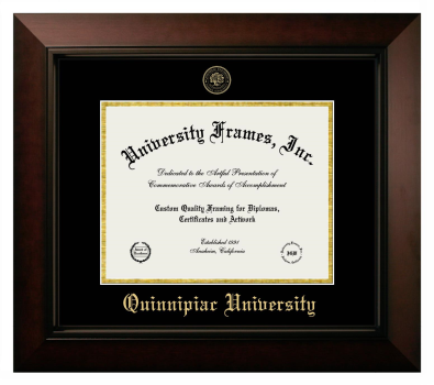 Quinnipiac University Diploma Frame in Legacy Black Cherry with Black & Gold Mats for DOCUMENT: 8 1/2"H X 11"W  