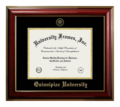 Quinnipiac University Diploma Frame in Classic Mahogany with Gold Trim with Black & Gold Mats for DOCUMENT: 8 1/2"H X 11"W  