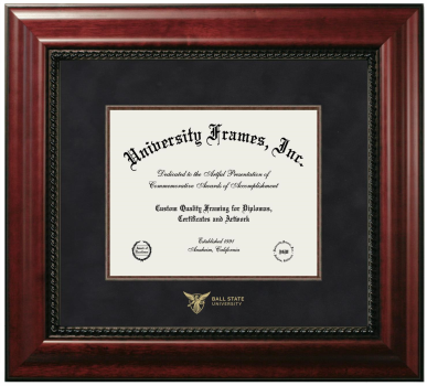 Ball State University Diploma Frame in Executive with Mahogany Fillet with Black Suede Mat for DOCUMENT: 8"H X 10"W  