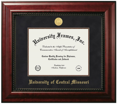 University of Central Missouri Diploma Frame in Executive with Mahogany Fillet with Black Suede Mat for DOCUMENT: 8 1/2"H X 11"W  