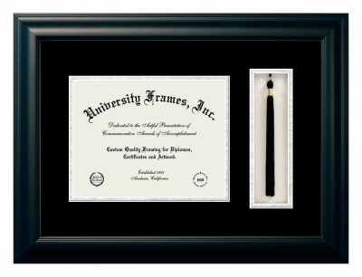 Adams State University Diploma with Tassel Box Frame in Satin Black with Black & Silver Mats for DOCUMENT: 8 1/2"H X 11"W  