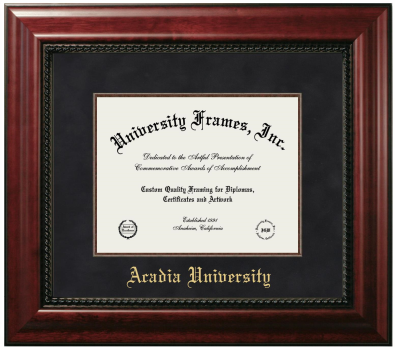 Acadia University Diploma Frame in Executive with Mahogany Fillet with Black Suede Mat for DOCUMENT: 8 1/2"H X 11"W  