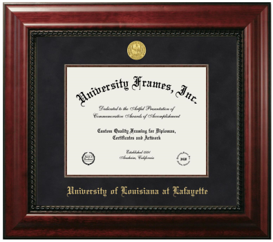 University of Louisiana at Lafayette Diploma Frame in Executive with Mahogany Fillet with Black Suede Mat for DOCUMENT: 8 1/2"H X 11"W  