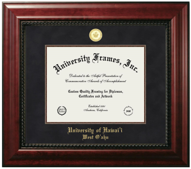 University of Hawaii - West Oahu Diploma Frame in Executive with Mahogany Fillet with Black Suede Mat for DOCUMENT: 8 1/2"H X 11"W  