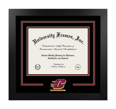 Central Michigan University Logo Mat Frame in Manhattan Black with Black & Maroon Mats for DOCUMENT: 8 1/2"H X 11"W  