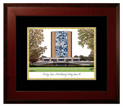 Bowling Green State University Lithograph Only Frame in Honors Mahogany with Black & Gold Mats