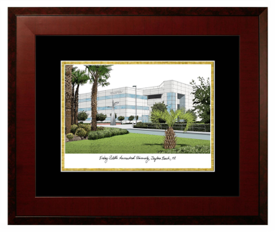 Embry-Riddle Aeronautical University (Daytona Campus) Lithograph Only Frame in Honors Mahogany with Black & Gold Mats
