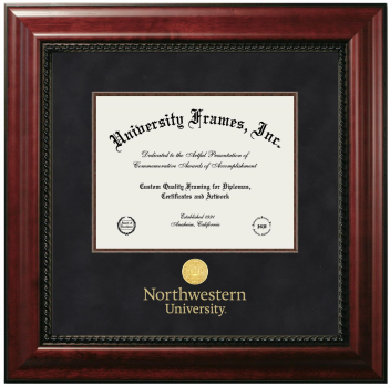 Northwestern University Diploma with Wordmark & Seal Below Frame in Executive with Mahogany Fillet with Black Suede Mat for DOCUMENT: 8 1/2"H X 11"W  