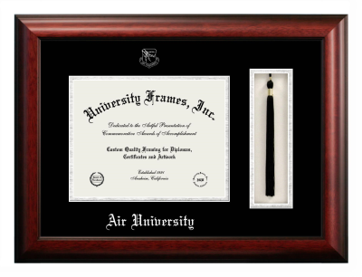 Air University Diploma with Tassel Box Frame in Satin Mahogany with Black & Silver Mats for DOCUMENT: 8 1/2"H X 11"W  