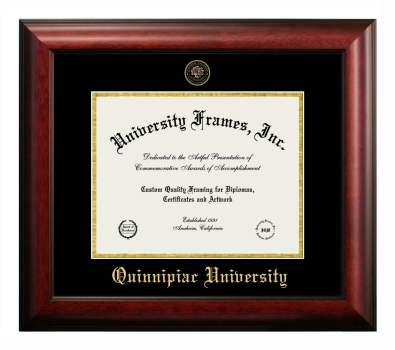Quinnipiac University Diploma Frame in Satin Mahogany with Black & Gold Mats for DOCUMENT: 8 1/2"H X 11"W  