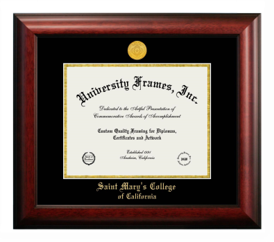 Saint Mary's College of California Diploma Frame in Satin Mahogany with Black & Gold Mats for DOCUMENT: 8 1/2"H X 11"W  