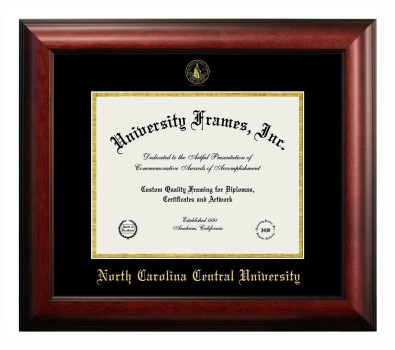 North Carolina Central University Diploma Frame in Satin Mahogany with Black & Gold Mats for DOCUMENT: 8 1/2"H X 11"W  